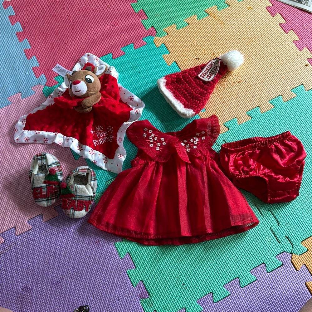 Baby girl’s first Christmas outfit and photo shoot items